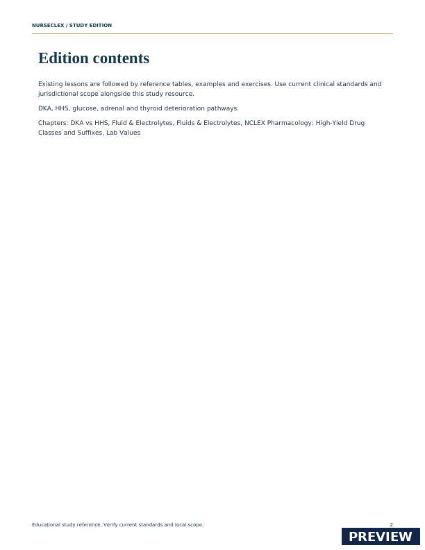 Endocrine System & Metabolic Crisis Workbook - Contents