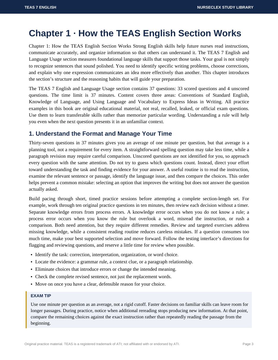 TEAS 7 English and Language Usage: Complete Study Guide and Practice - Contents